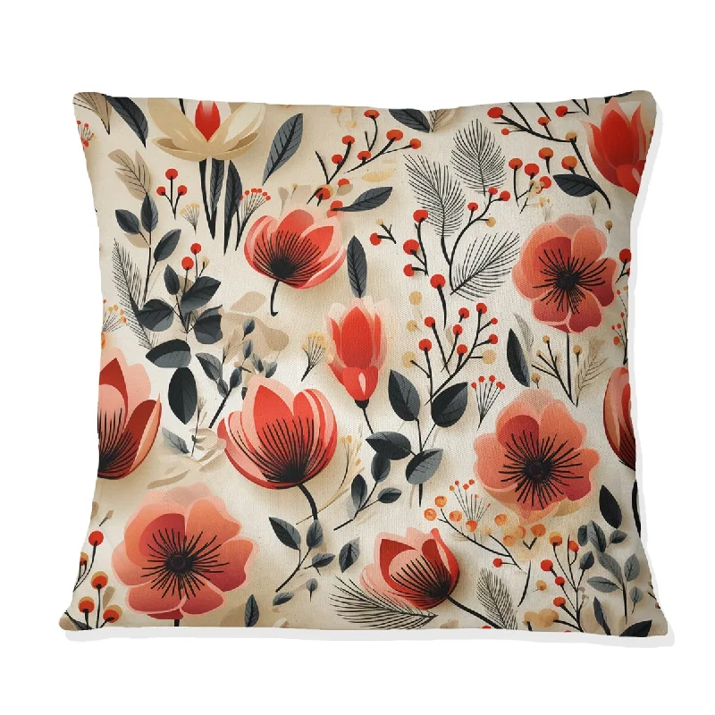 Designart "Mystic Red Garden Blooms Beauty II" Floral Printed Throw Pillow