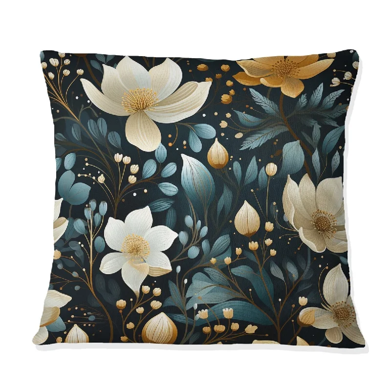 Designart "Mystic White And Teal Aura Floral Gardens" Floral Printed Throw Pillow