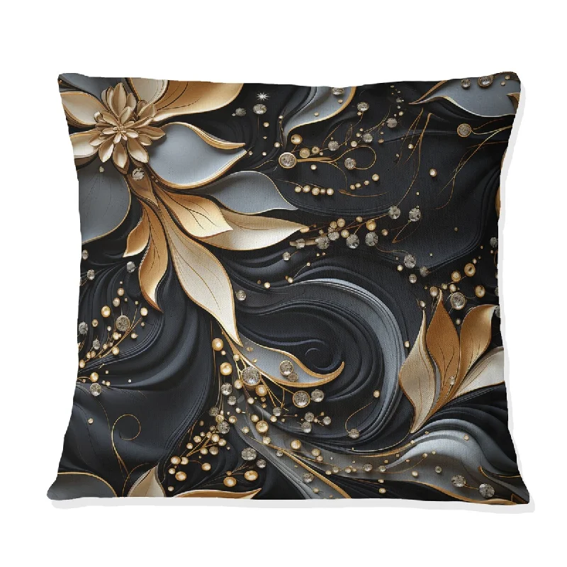 Designart "Opulent Gold Intrigue Floral II" Floral Printed Throw Pillow