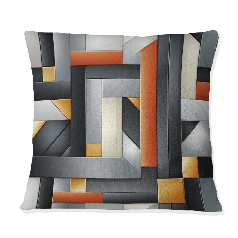 Designart "Orange And Grey Geometric Chic Pattern" Geometric Printed Throw Pillow