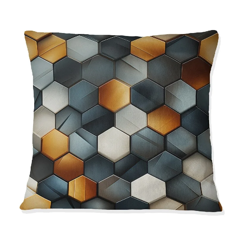 Designart "Orange And Grey Hexagons Angularity" Geometric Printed Throw Pillow