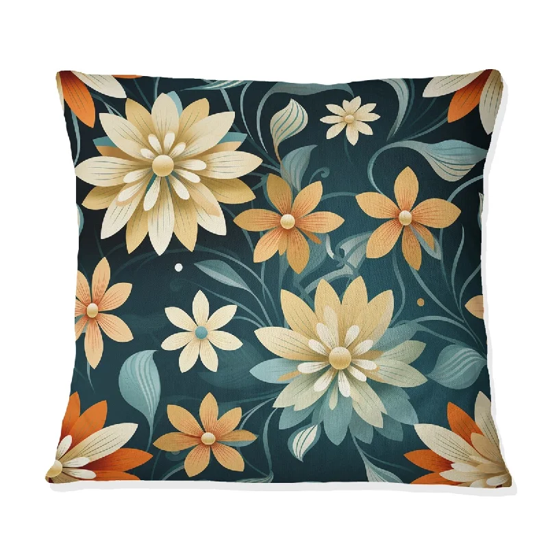 Designart "Orange Contemporary Geometry Floral Pattern" Floral Printed Throw Pillow