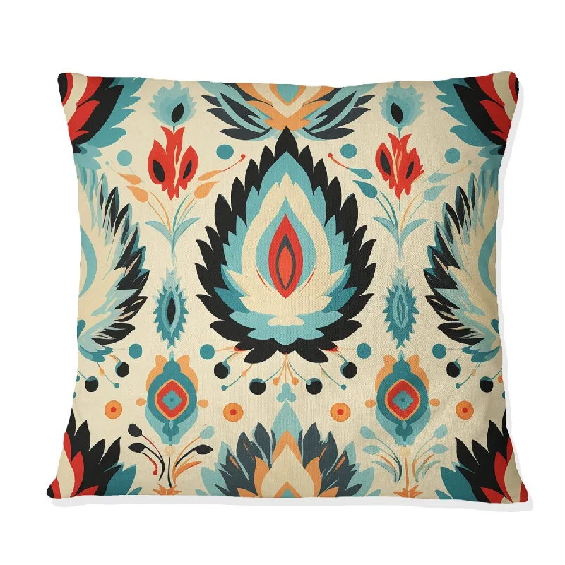 Designart "Orange Ikat Nomadic Tribe Blend" Ikat Printed Throw Pillow