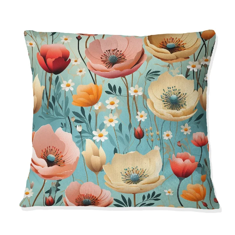 Designart "Playful Poppies Garden Floral Pattern" Floral Printed Throw Pillow