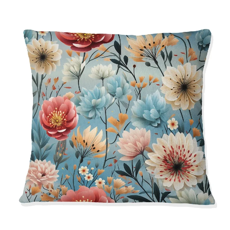 Designart "Playful Poppies Garden Floral Pattern I" Floral Printed Throw Pillow