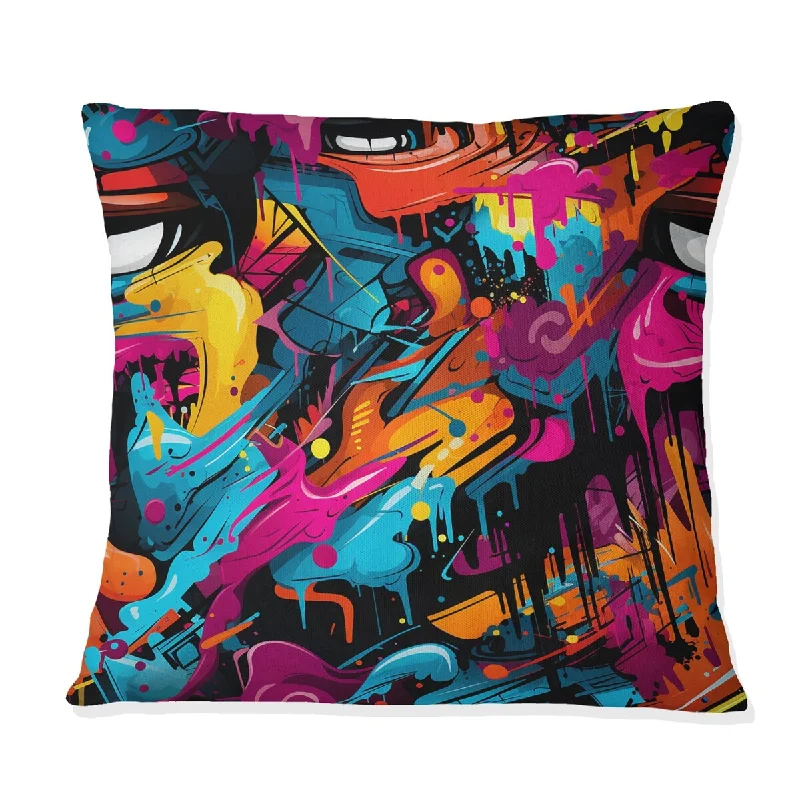 Designart "Popart Neon Graffiti Fusion II" Geometric Printed Throw Pillow