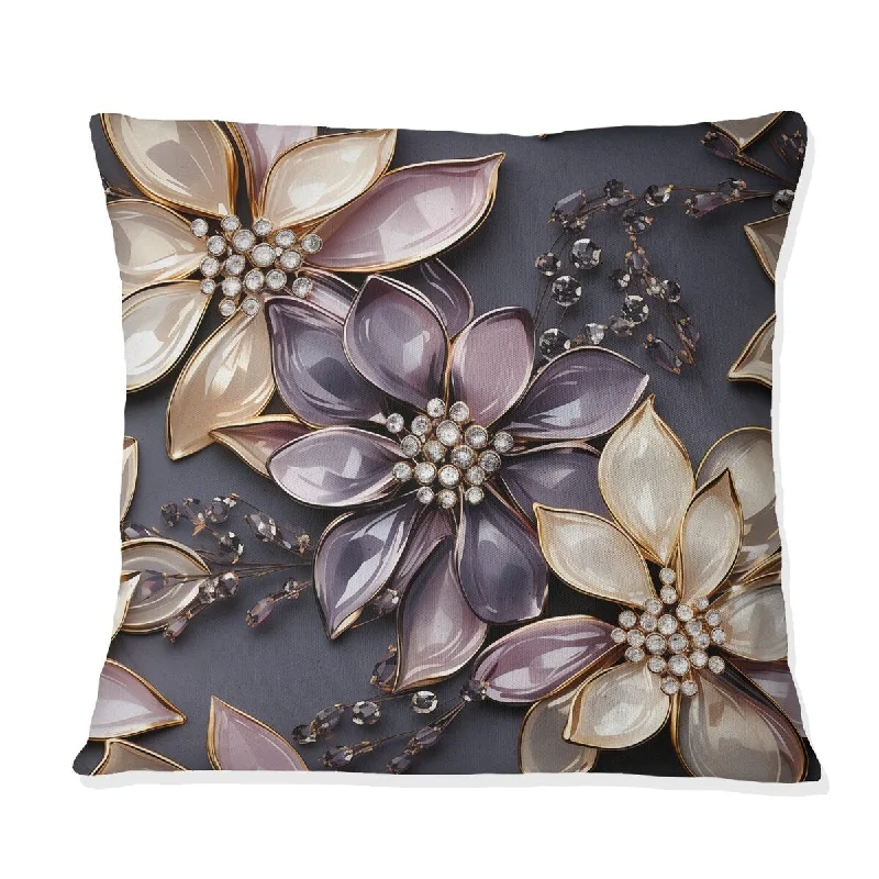 Designart "Purple And Gold Glass Glamour Opulence III" Glam Printed Throw Pillow