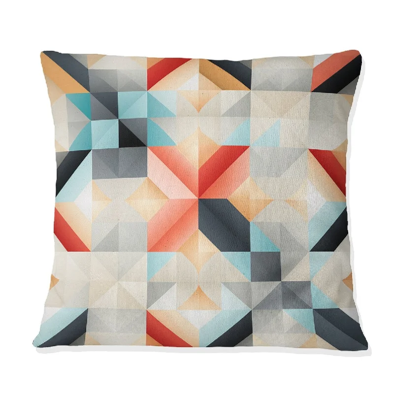 Designart "Red And Grey Lattices Geometric Matrix Grid" Geometric Printed Throw Pillow