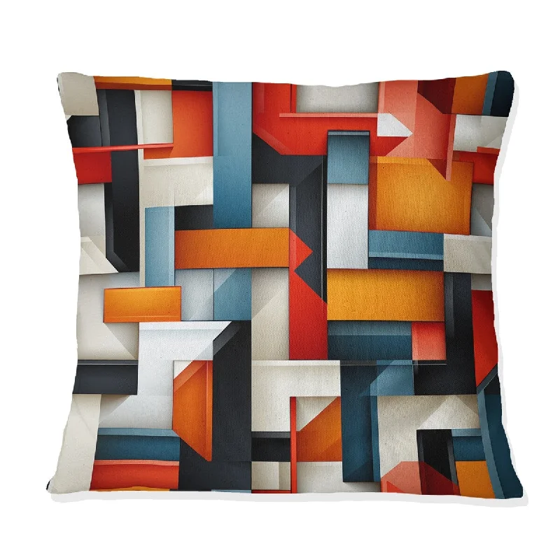 Designart "Red Industrial Matrix Cubic Reflections" Geometric Printed Throw Pillow