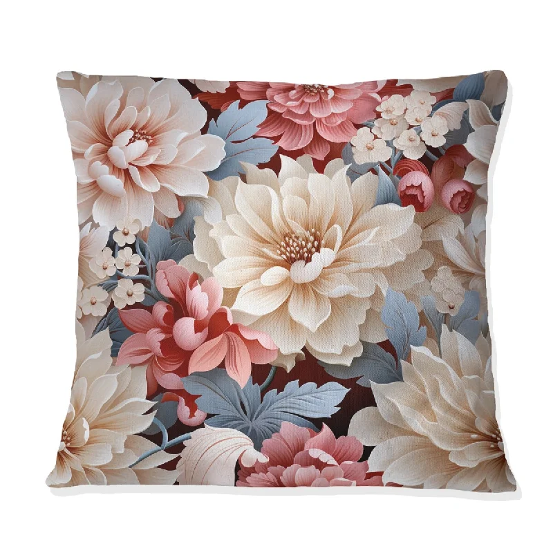 Designart "Romantic White And Pink Floral Symphony I" Floral Printed Throw Pillow