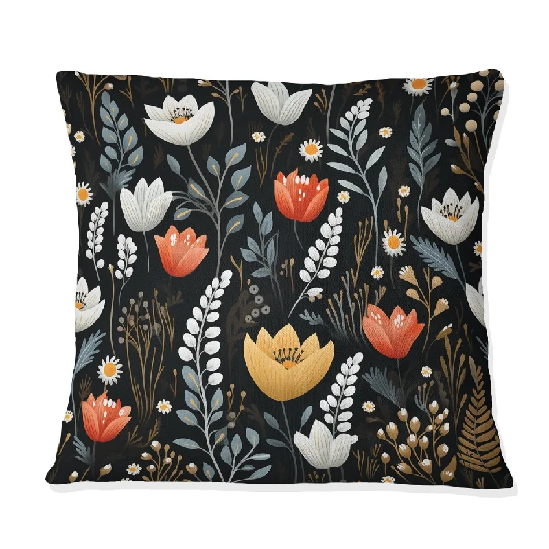 Designart "Rustic Black And White Garden Charm " Floral Printed Throw Pillow