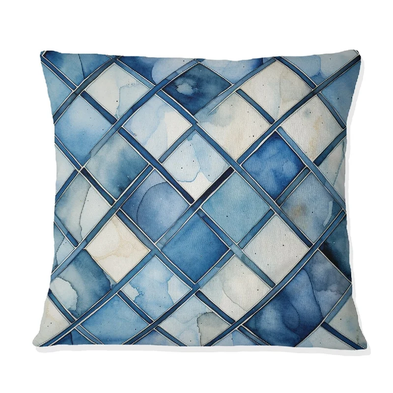 Designart "Rustic Blue Cubic Lattices Elegance" Geometric Printed Throw Pillow