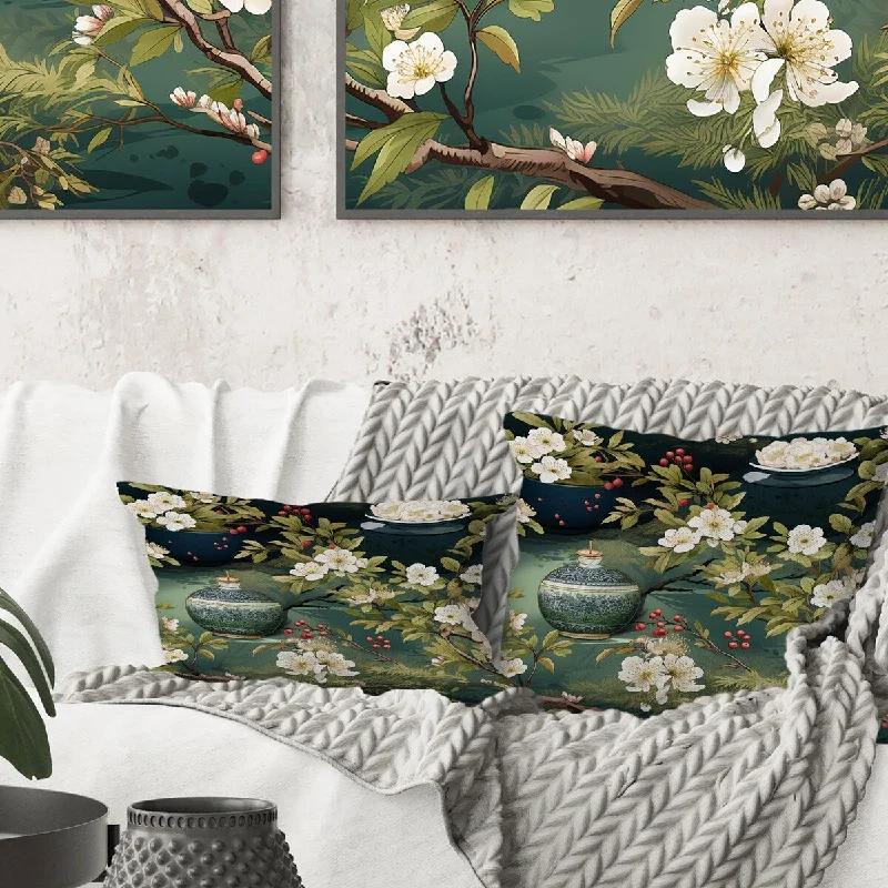 Designart "Serene Tea Ceremony I" Chinese Printed Throw Pillow