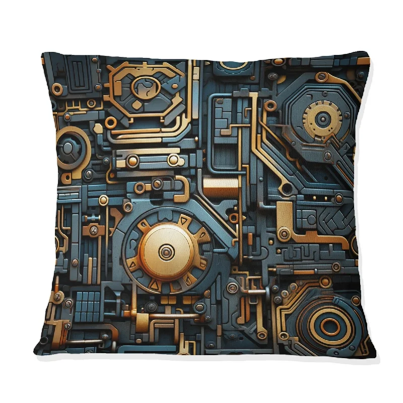 Designart "Steampunk Industrial Gold And Teal Geometric" Geometric Printed Throw Pillow