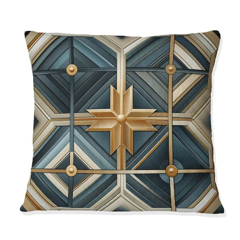 Designart "Teal And Gold Geometric Dream" Geometric Printed Throw Pillow