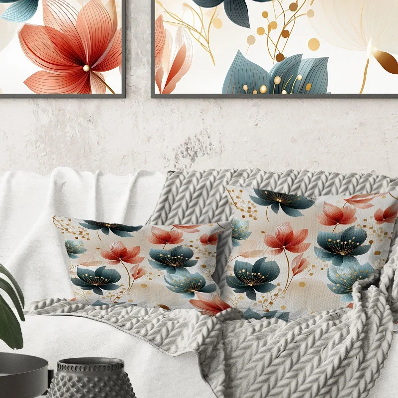 Designart "Teal Coastal Harmony Floral Pattern" Floral Printed Throw Pillow