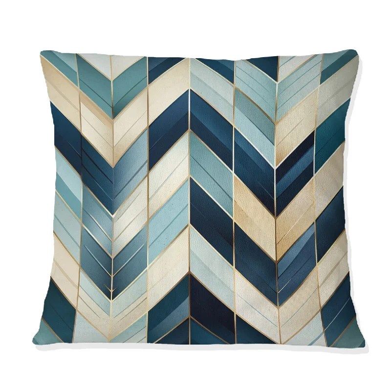 Designart "Tiles Blue And White Chevron Dreams I" Geometric Printed Throw Pillow