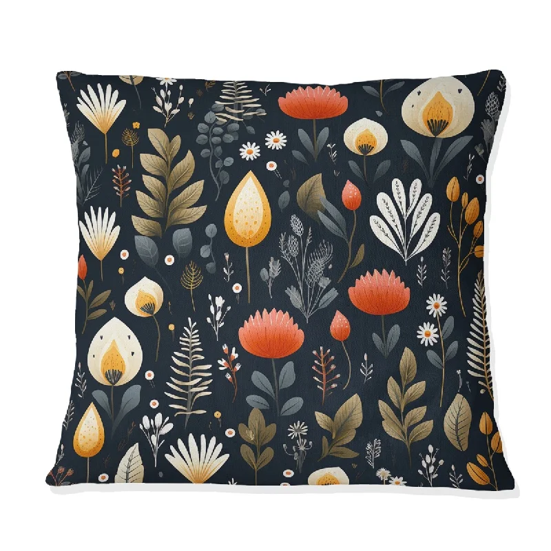 Designart "Tribal Black And Coral Elegant Meadow" Floral Printed Throw Pillow