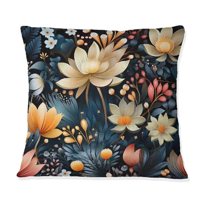 Designart "Tribal Garden Beige And Blue Blooming Grace" Floral Printed Throw Pillow