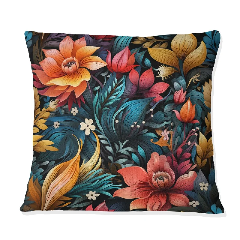 Designart "Tribal Garden Yellow And Blue Blooming Grace II" Floral Printed Throw Pillow