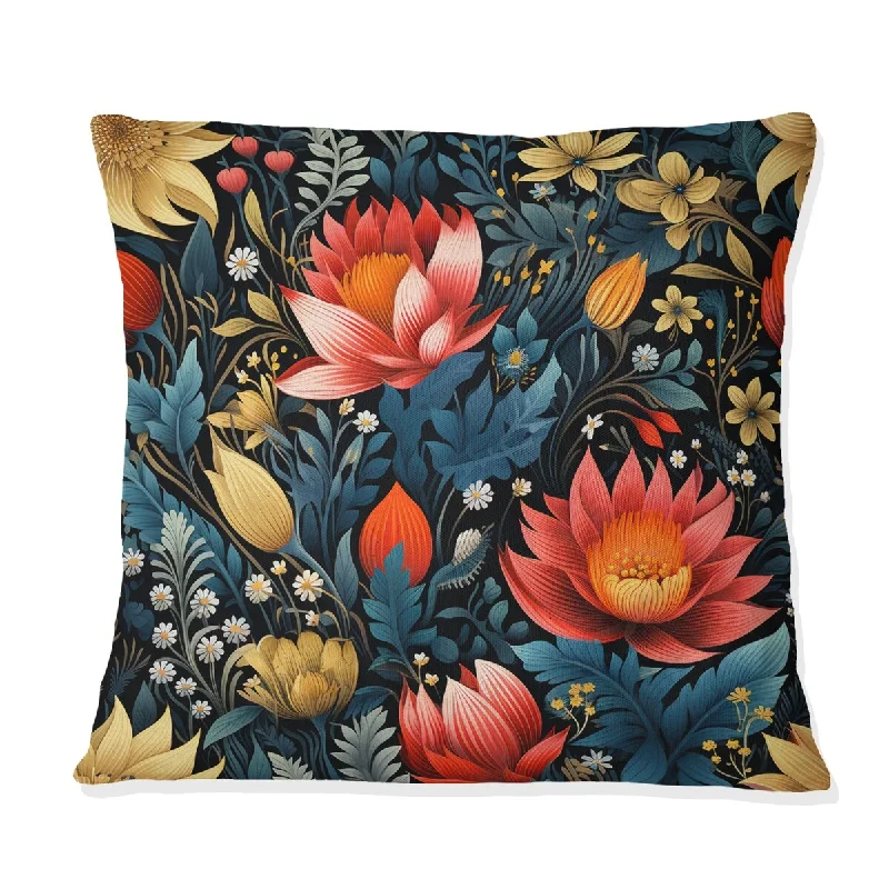 Designart "Tropical Jungle Red Floral Retreat" Floral Printed Throw Pillow