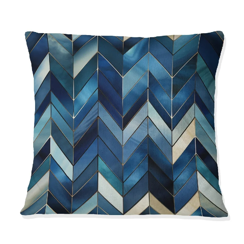 Designart "Vintage Cobalt Blue Chevron Geometric" Chevron Printed Throw Pillow