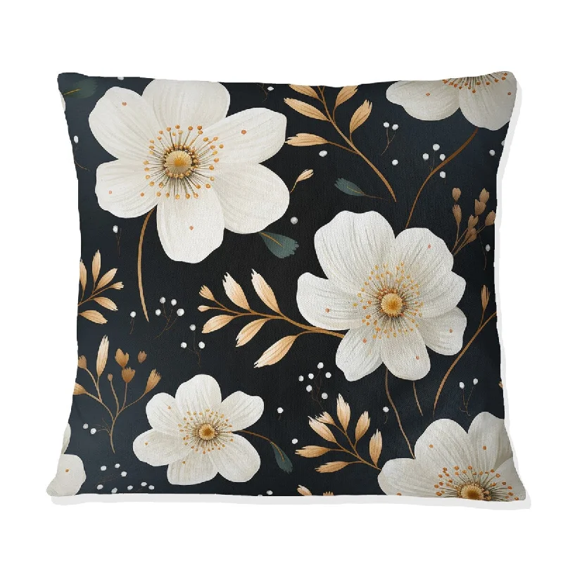 Designart "Watercolor Black And White Floral Pattern I" Floral Printed Throw Pillow