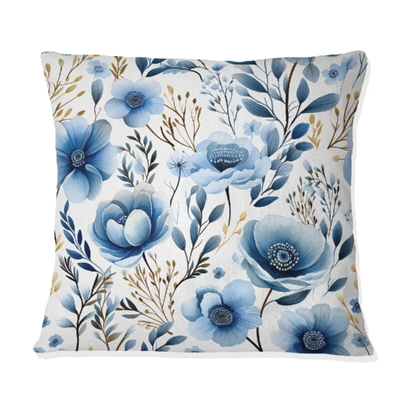 Designart "Watercolor Whimsy Blue Floral Melody IV" Floral Printed Throw Pillow