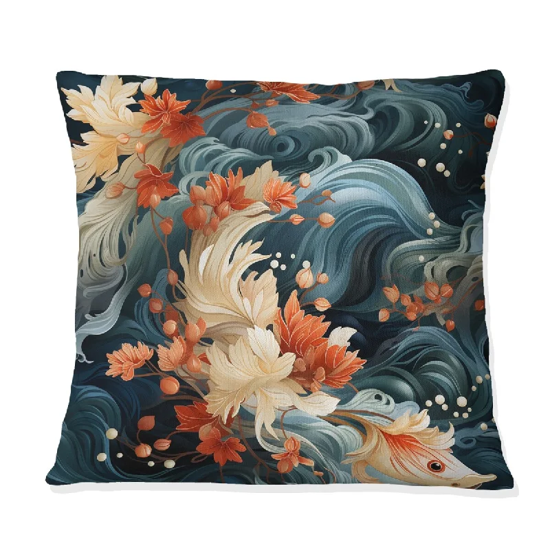 Designart "Waves And Flowers Japanese Pattern I" Japanese Printed Throw Pillow