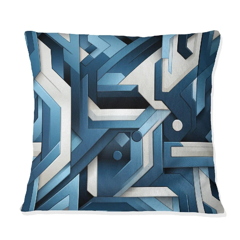 Designart "White And Blue Geometric Mosaic Pattern" Geometric Printed Throw Pillow