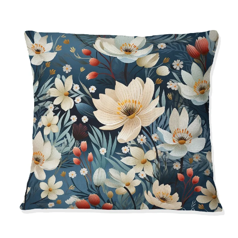 Designart "White And Blue Magnolias Charm Floral Pattern II" Floral Printed Throw Pillow