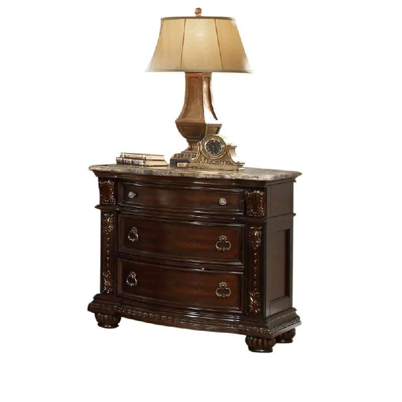 Elegant Solid Wood Bedside Table with Three Antique-Inspired Color Drawers, Ideal for Enhancing Bedroom Decor