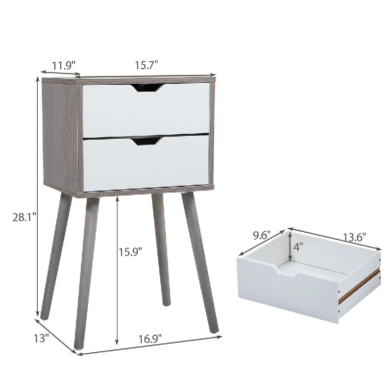 et of 2 Bedside Table with Two Drawer Storage