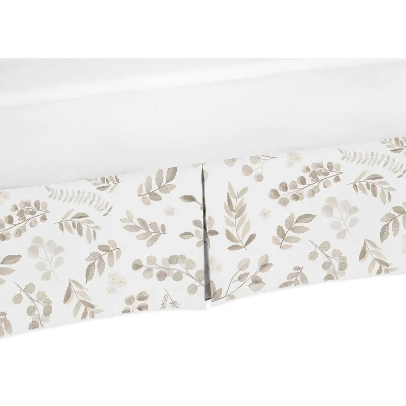 Floral Leaf Boy Girl Crib Bed Skirt - Ivory Cream Beige Taupe and White Gender Neutral Boho Watercolor Botanical Flower Woodland