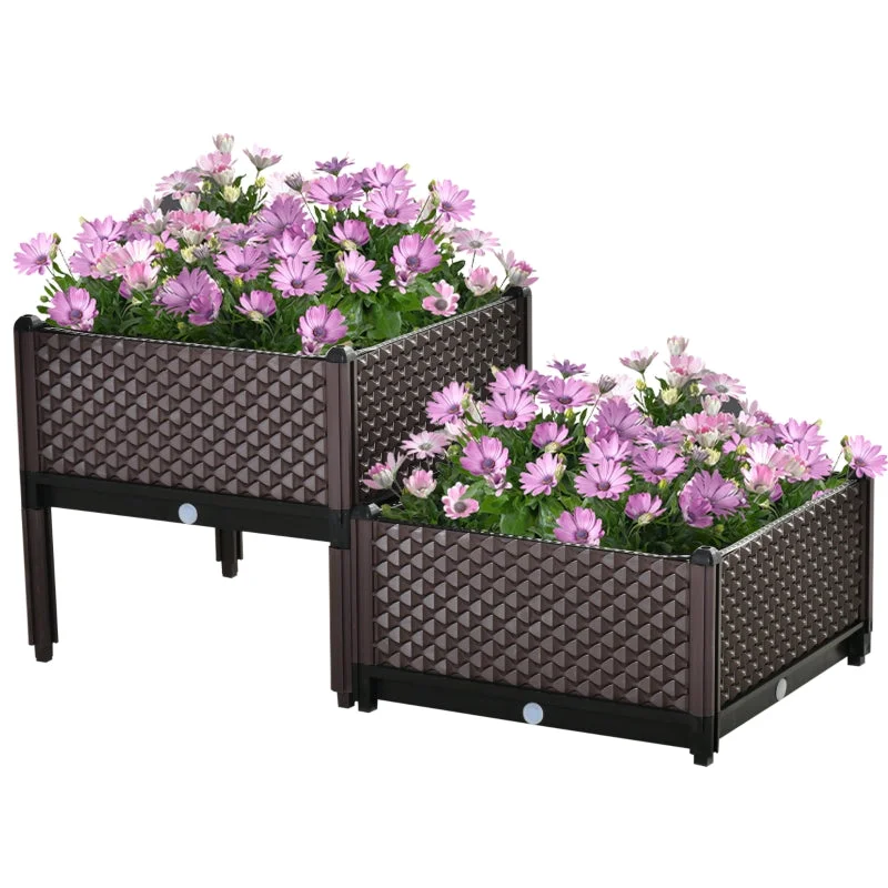 Outsunny 2-Piece Raised Garden Bed Planter Box Brown