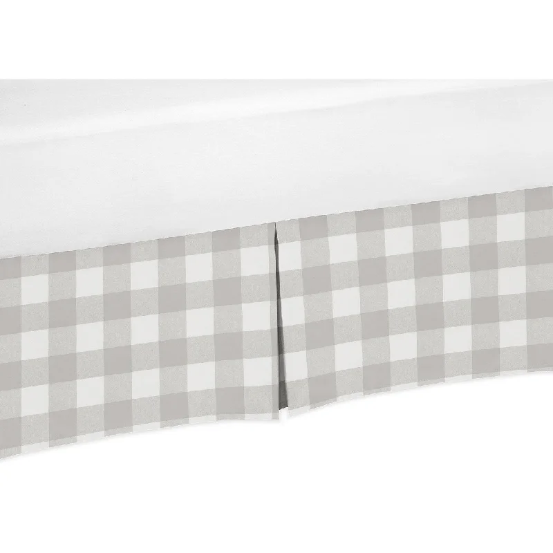 Grey Woodland Plaid Collection Boy or Girl Crib Bed Skirt - Gray White Rustic Buffalo Check Flannel Country Lumberjack