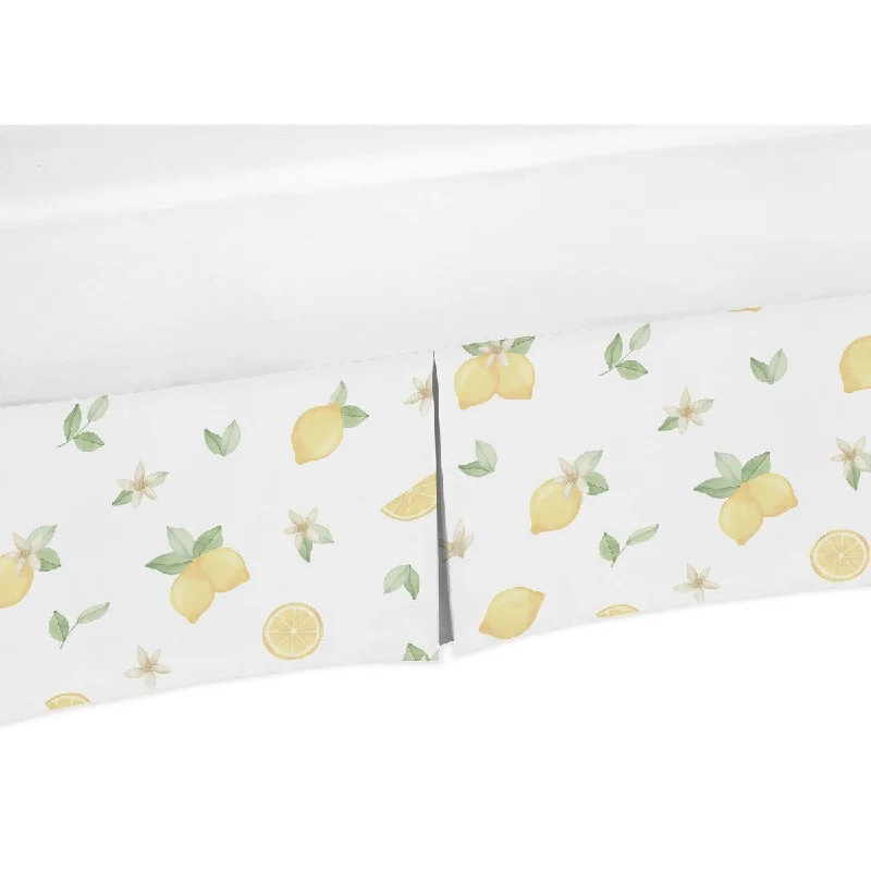 Lemon Floral Girl Crib Bed Skirt - Yellow Green White Watercolor Boho Bohemian Farmhouse Fruit Flower Blossom Botanical Leaf