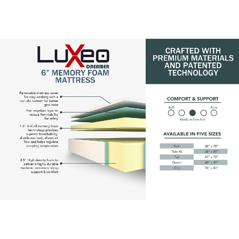 LuXeo Dreamer 6-inch CertiPur-US Memory Foam Mattress