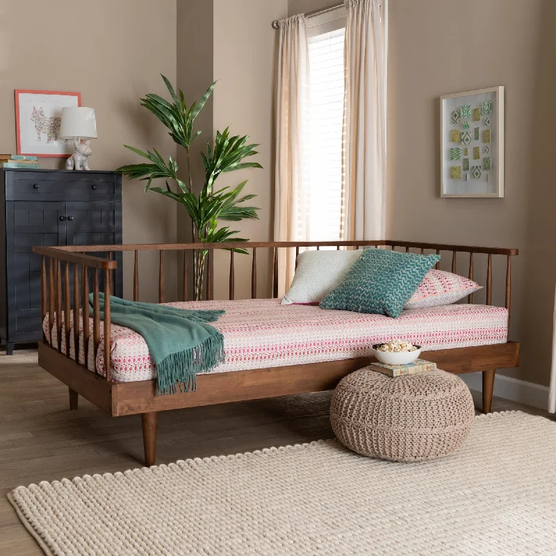 Matilda Mid-Century Modern Ash Walnut Finished Wood Twin Size Daybed