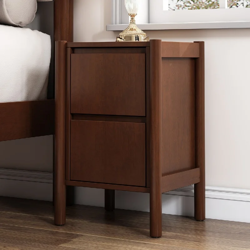 Mid-Century Modern Nightstand with 2 Storage Drawers, Retro Pine Wood Bedside Table for Bedroom, Living Room