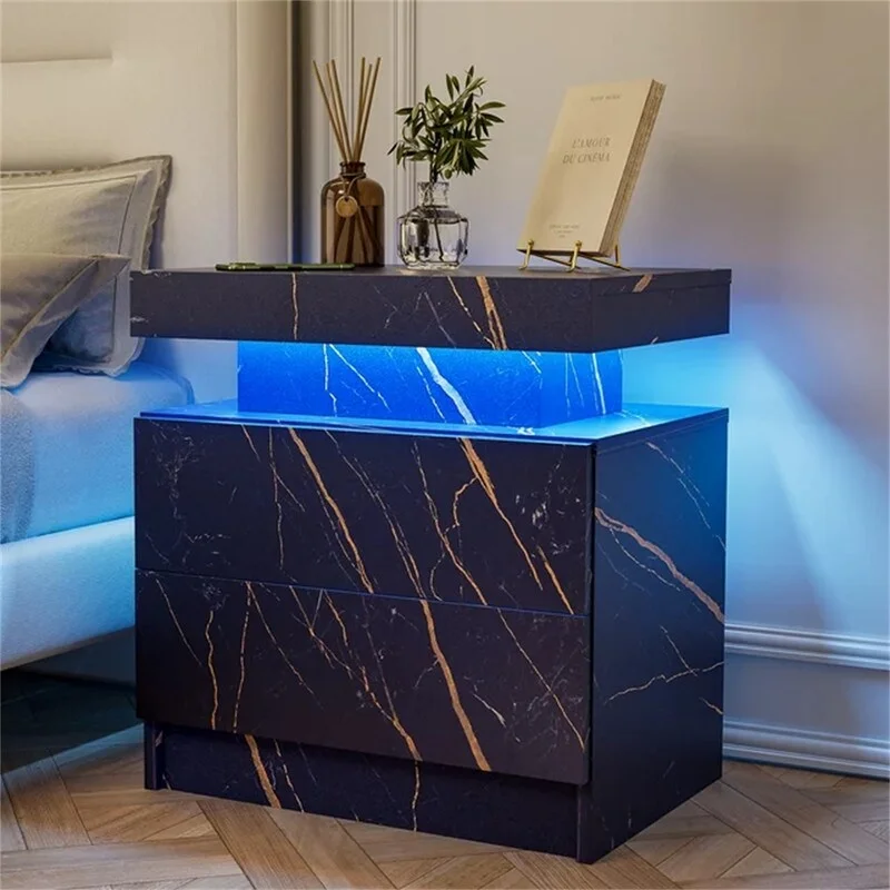 Nightstand LED End Table Modern Bedside Table with