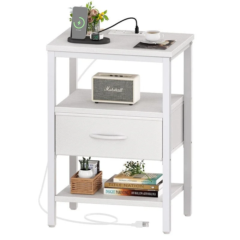 Nightstand with Charging Station, Bed Side Table