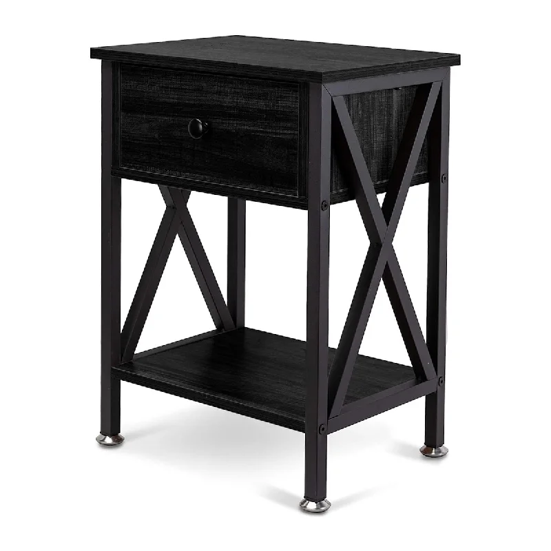 Open Bedside Table with Drawer - Ideal for Bedrooms and Living Rooms - Anti-Skid Pads Included