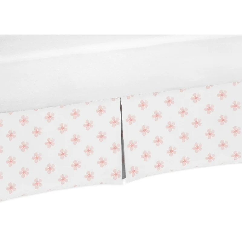 Pink and White Flower Blossom Girl Crib Bed Skirt - Blush Shabby Chic Farmhouse Daisy for Burgundy Watercolor Floral Collection