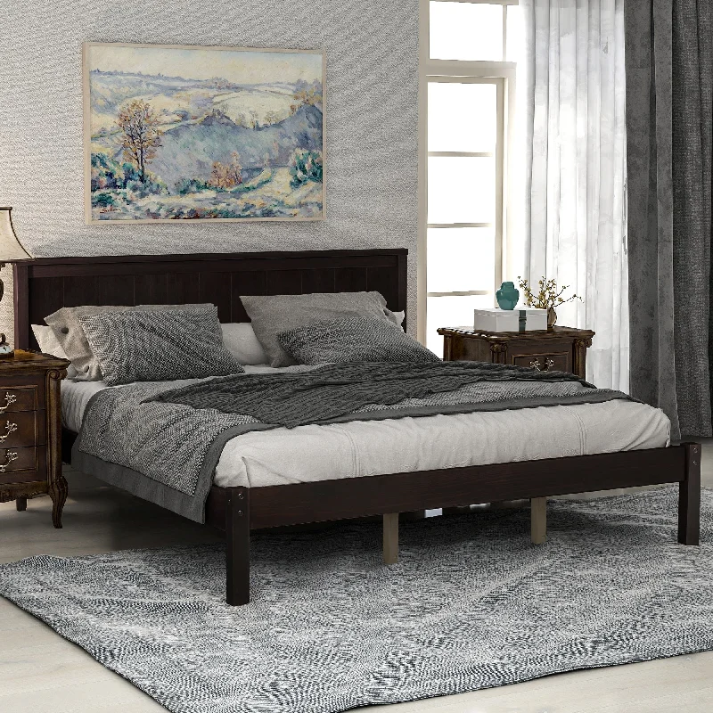 Platform Bed Frame with Headboard, Wood Slat Support)