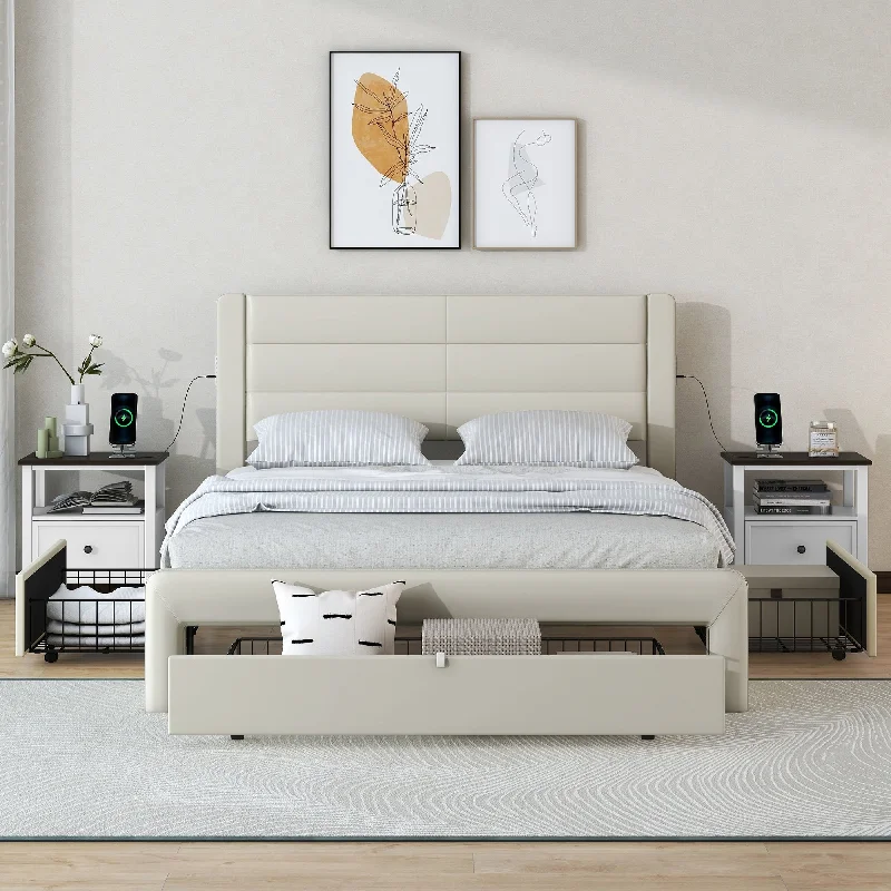 Queen Size Bed Frame with Drawers Storage