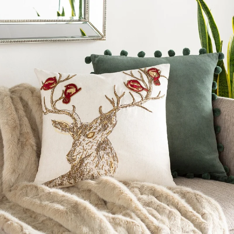 Rosie Embroidered Winter Deer 20-inch Down or Poly Throw Pillow