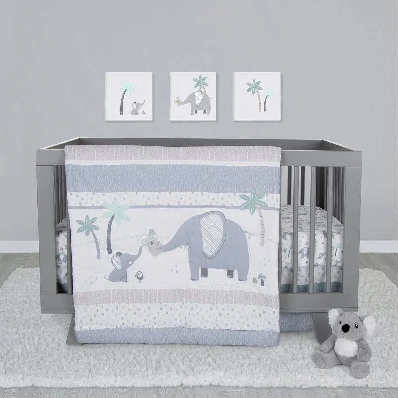 Sammy & Lou Ellie & Friends Gray, Taupe and Blue 4 Piece Crib Bedding Set