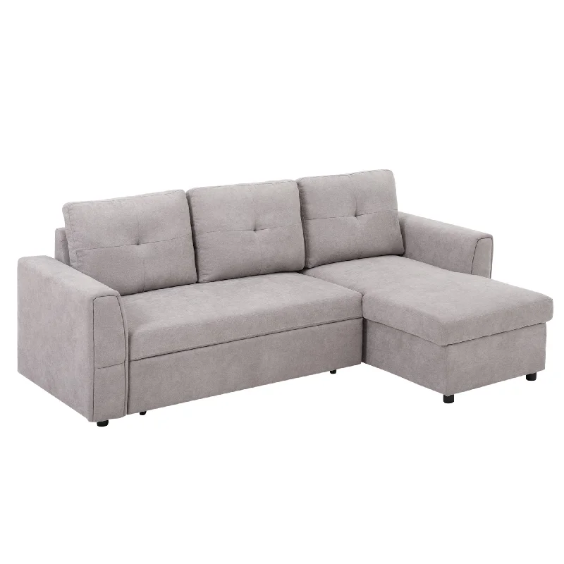 Sofa Bed Reversible L-Shaped Sectional Sofa Set Linen-Touch Sleeper Futon with Storage, Grey Linen Storage