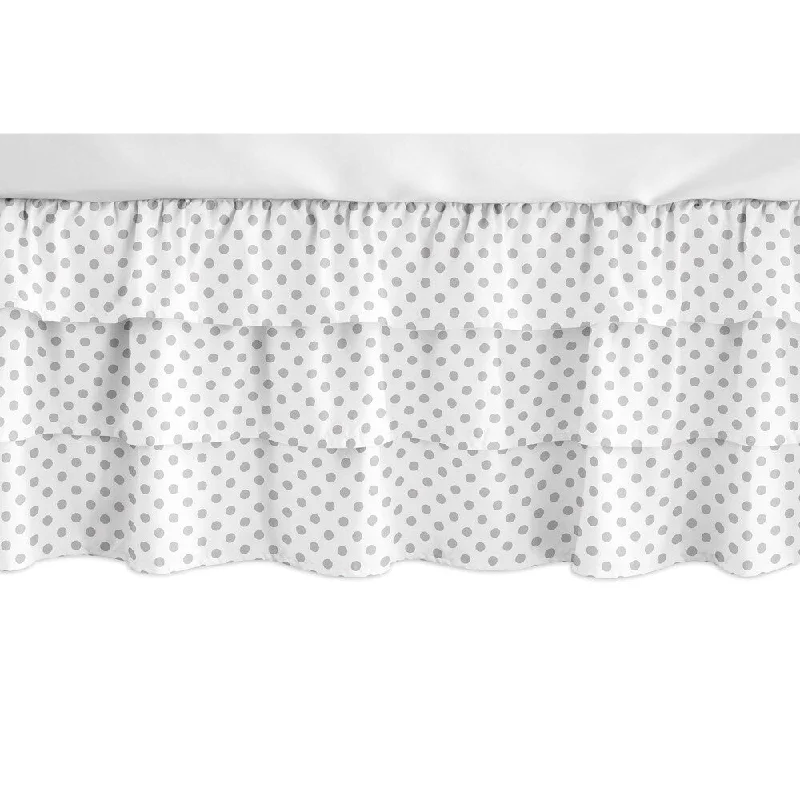 Sweet Jojo Designs Grey and White Polka Dot Watercolor Floral Girl Collection 3 Tiered Ruffled Crib Bed Skirt